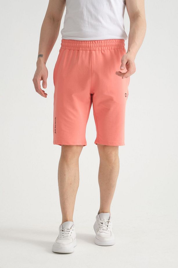 Minimal Logolu Pamuklu Regular Kalıp Açık Pembe Erkek Şort - 3
