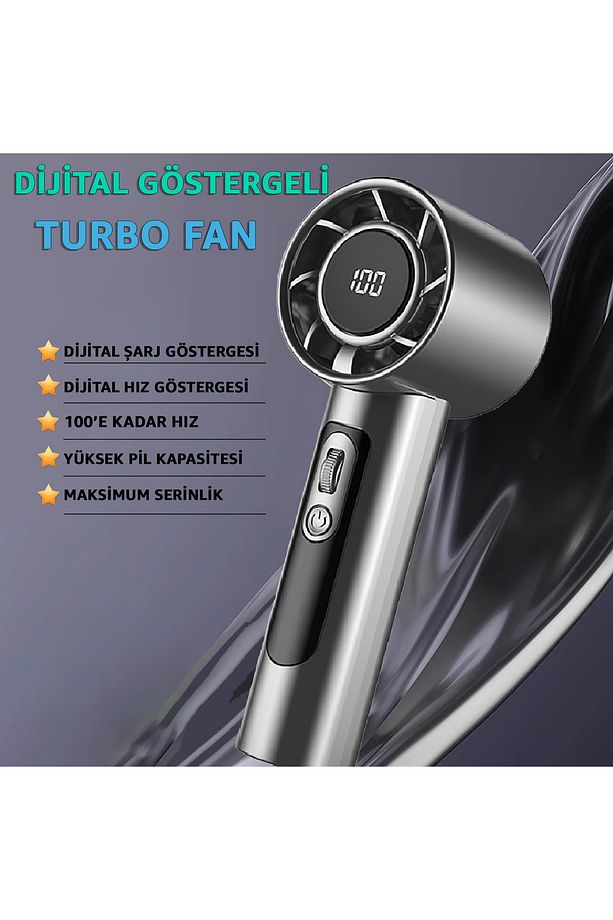 Dijital Göstergeli Taşınabilir Şarjlı El Fanı Vantilatör - LCD Ekran - Turbo Fan Vantilatör - 1