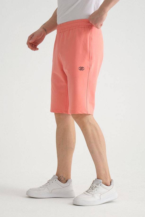 Minimal Logolu Pamuklu Regular Kalıp Açık Pembe Erkek Şort - 5