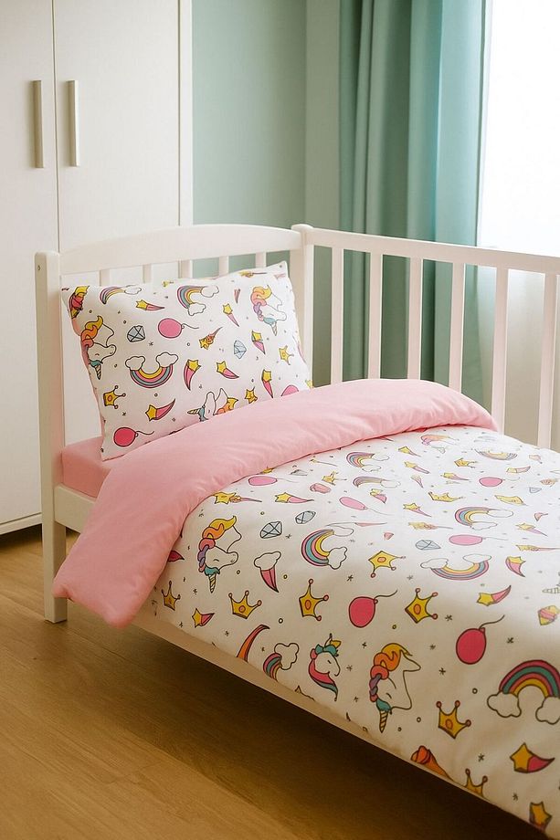 %100 Pamuklu Çocuk Genç Tek Kişilik Nevresim Takımı Unicorn Pembe - 1