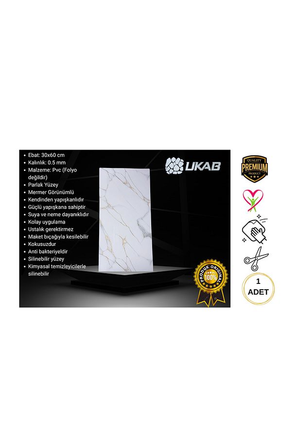 Kendinden Yapışkanlı Mermer Desenli Pvc Karo Panel 60x120 Cm (0,72 m²) Banyo, Wc, Mutfak - 6