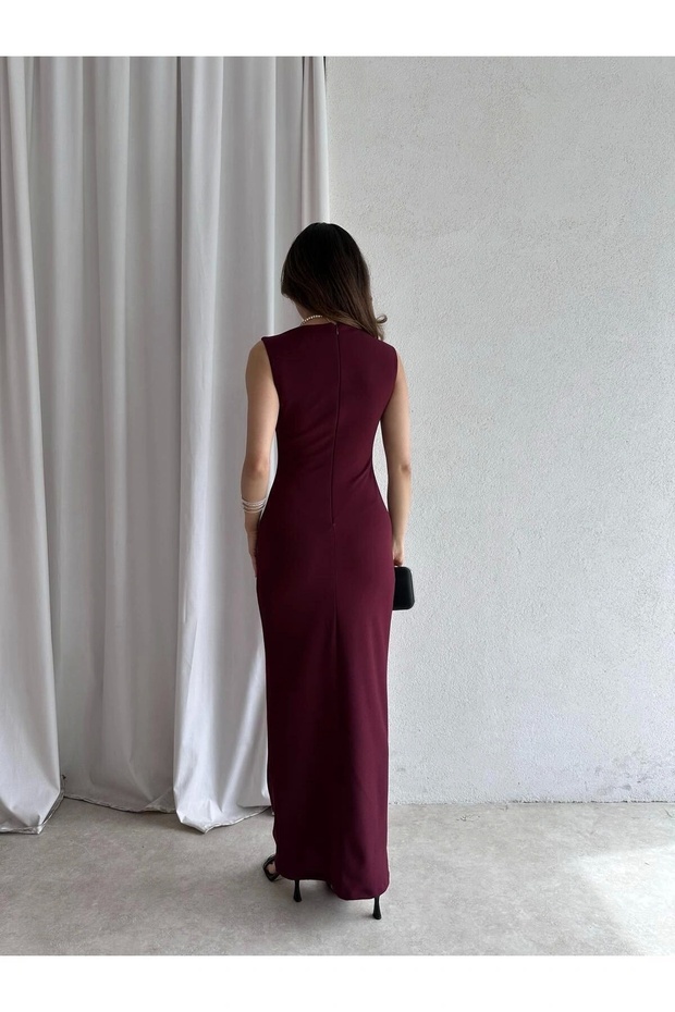 Rochie Maxi de damă - Roșu Claret - 3