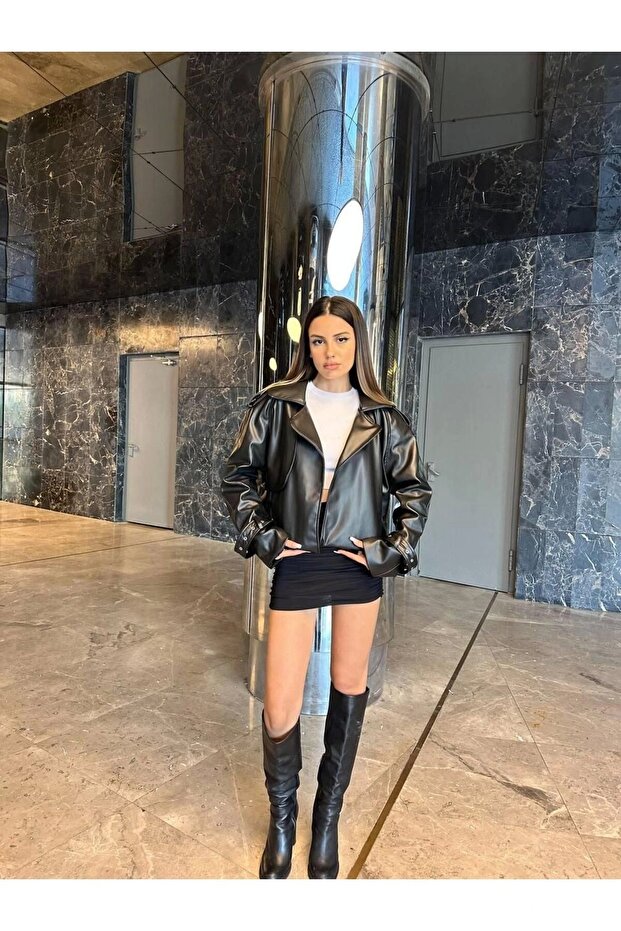 OVERSİZE SİYAH DERİ CEKET - 2