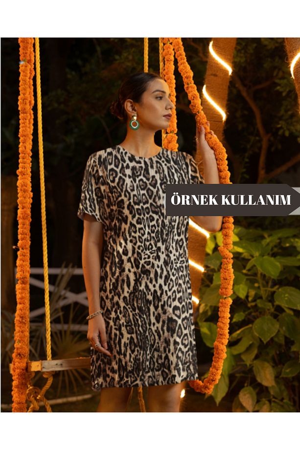 Leopar Desenli Viskon Kumaş – Akışkan ve Nefes Alabilir – Elbiselik / Bluzluk - 3