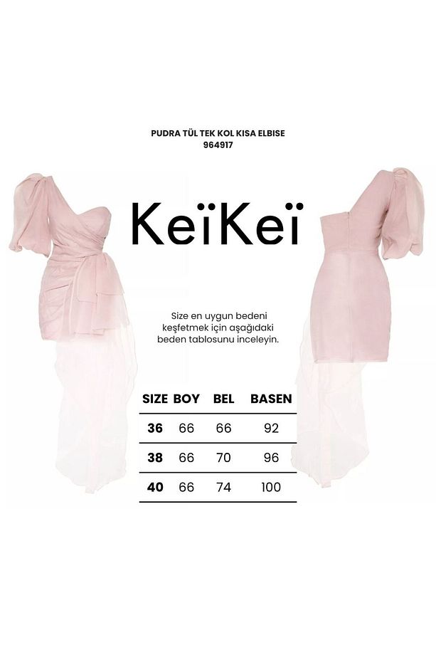 Pudra tül tek kol kısa elbise - 3