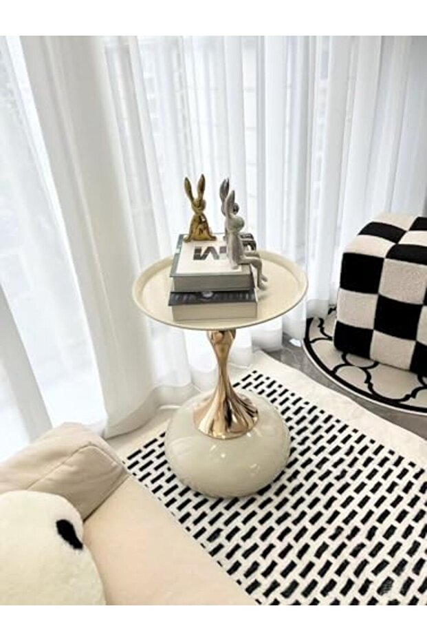 White Nordic Style Light Luxury Simple Round Table, Side Table, Metal Unique End Table - 3