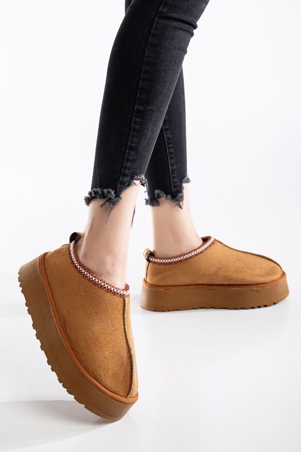 Women's Mini Tan Boots Suede Ankle Boots with Fur Inside