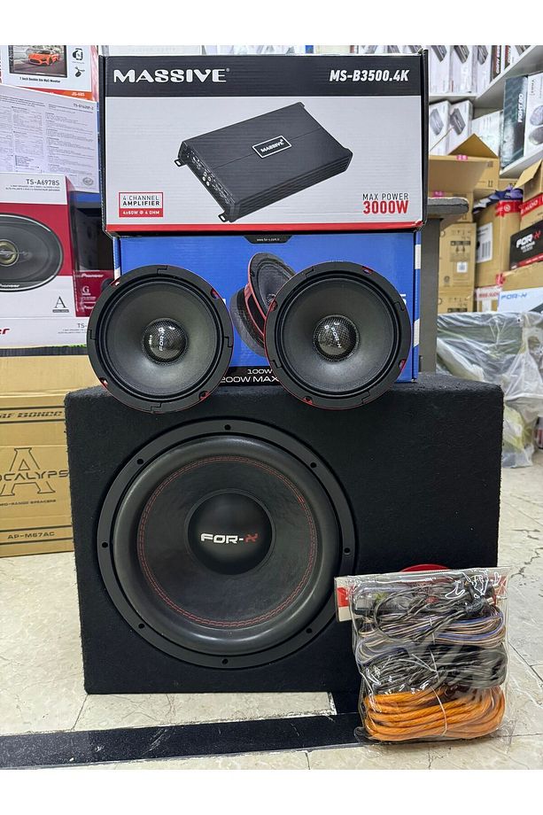 Forx Paket Set 30cm 1000wat 250rms Bass Forx 4 Kanalı Anfi Forx 16cm Midrange Plc Kablo Seti - 1