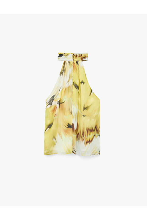 Patterned Halter Neck Chiffon Blouse - 4