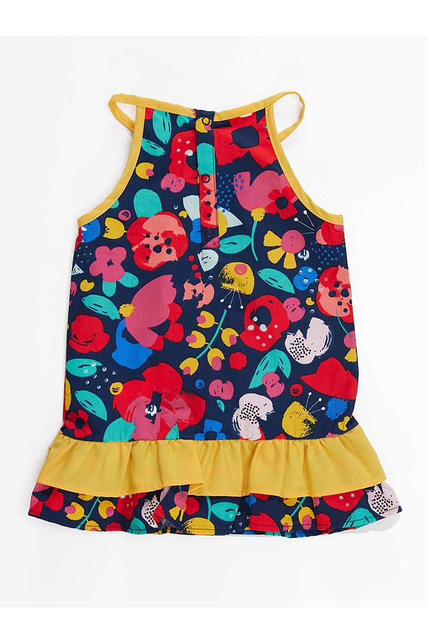 Çiçekli Kız Bebek Poplin Pamuklu Yazlık Askılı Elbise - 4
