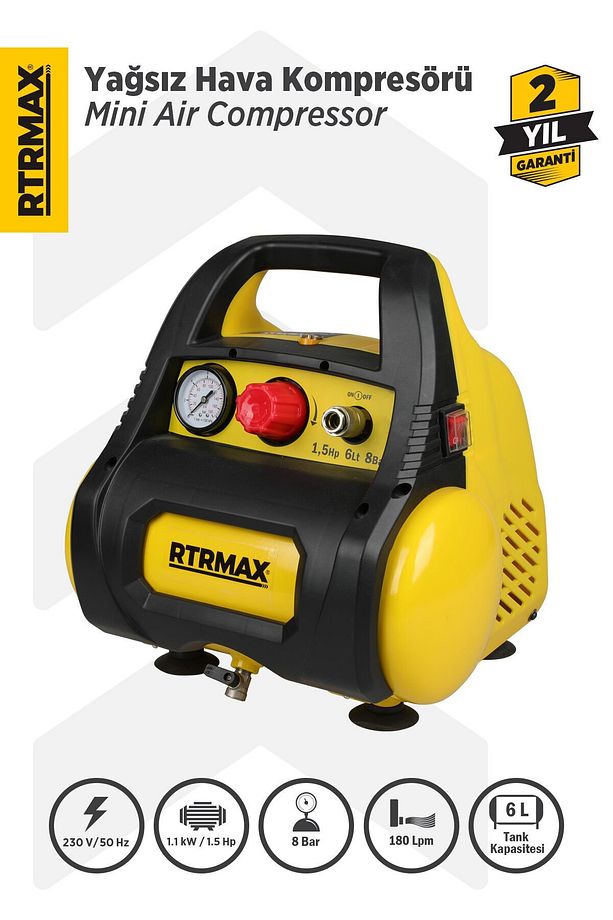 Rtm720 Yağsız Hava Kompresörü 6 Lt 1.5 Hp / 1.1 Kw 8 Bar - 1