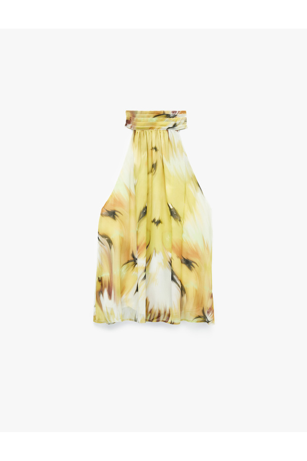 Patterned Halter Neck Chiffon Blouse - 3