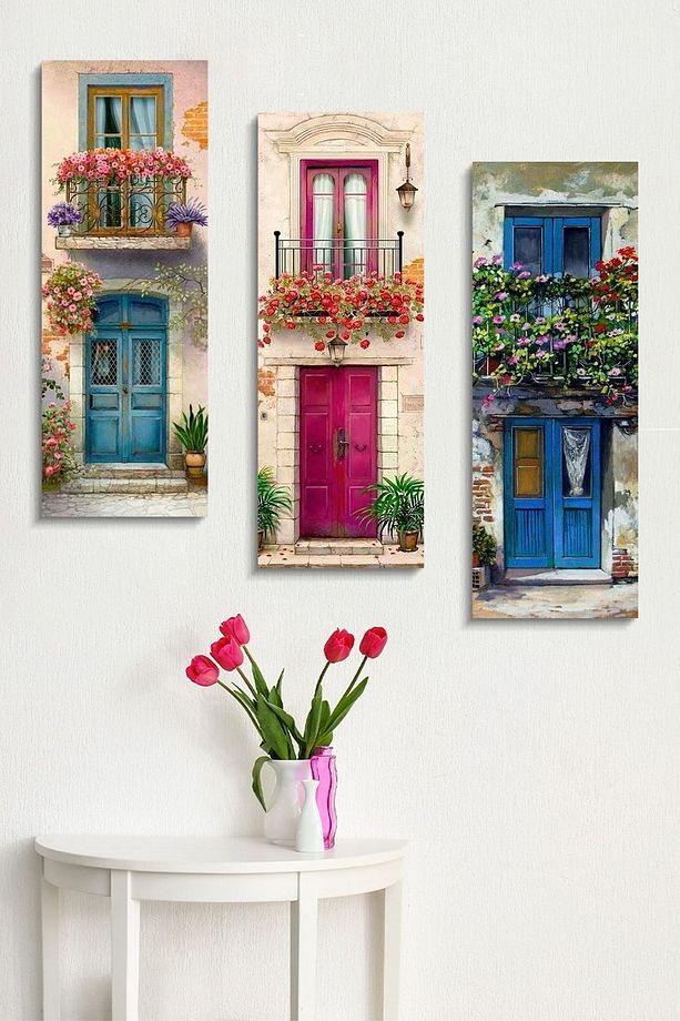 Çiçekli Pencere 3 Parçalı Mdf Tablo - 3