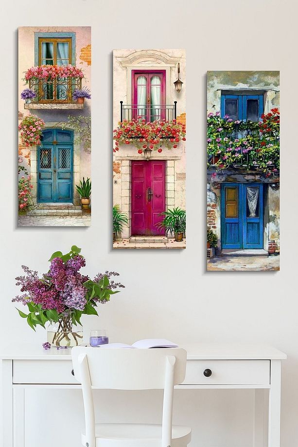 Çiçekli Pencere 3 Parçalı Mdf Tablo - 1