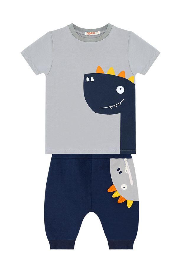 Fermuar Dino Erkek Çocuk Yazlık T-shirt Kapri Şort Takım - 3