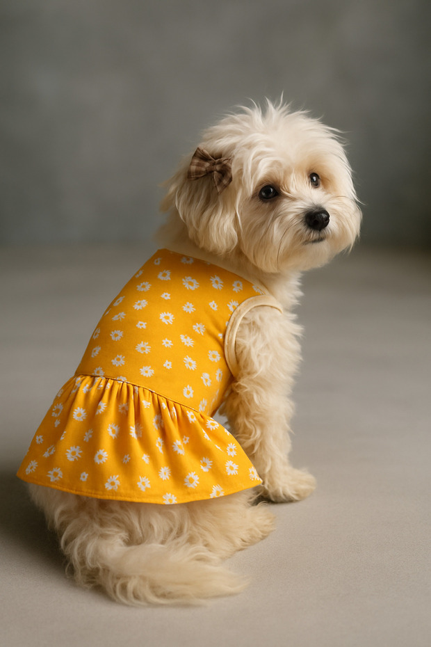 Cat and Dog Outfit & Dress - Yellow Floral Dress