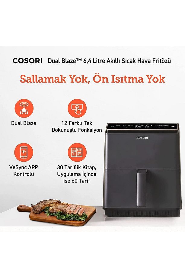 Dual Blaze Ikili Isıtma 6,4 Lt 1750 W Wifi Uygulama Destekli Dokunmatik Yağsız Airfryer - 2