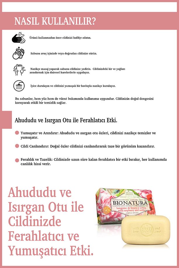 Bio Natura Bush Raspberry & Netttle Katı Sabun 250gr | Yumuşatıcı | Ahududu Ve Isırgan Otu - 5