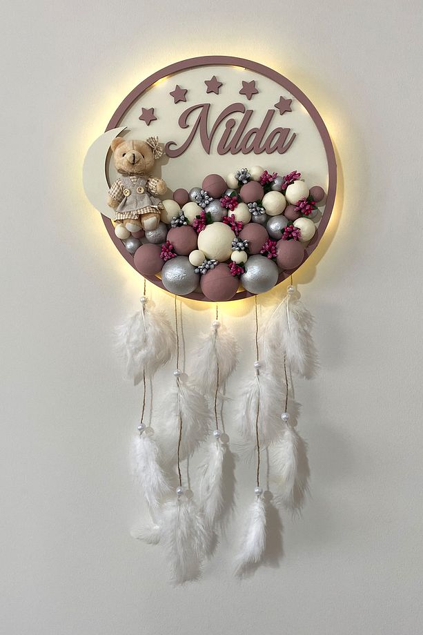Bubble Ledli Yuvarlak Bebek Kapı Süsü | Bebek Odası Duvar Süsü - 1