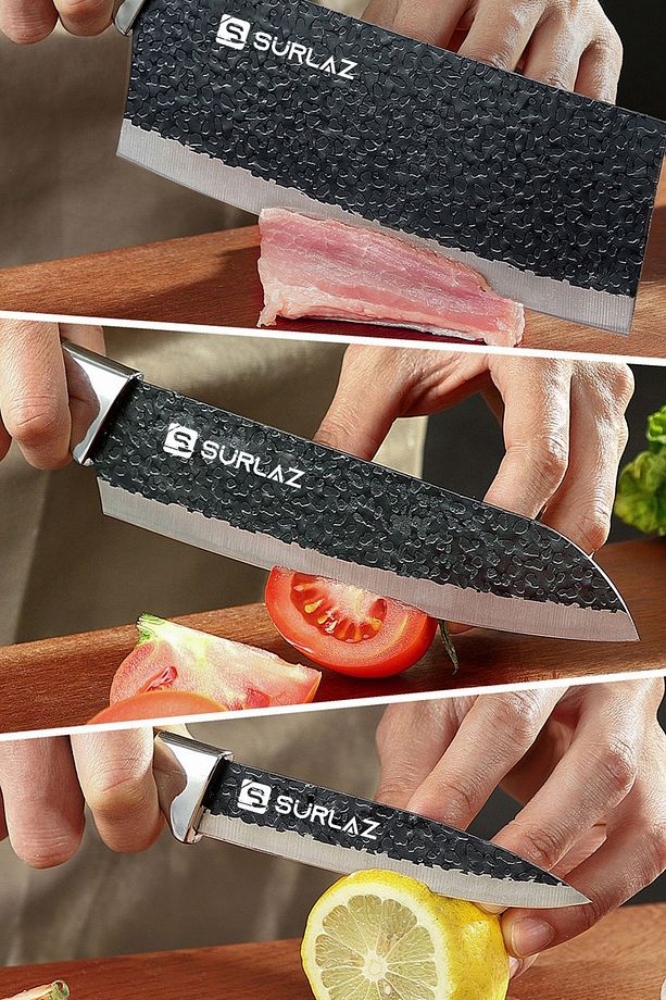 3 Parça Şef Bıçağı Seti Paslanmaz Çelik, El Dövmesi Desen, Ergonomik Ahşap Sap Hediyelik Bıçak Seti - 5