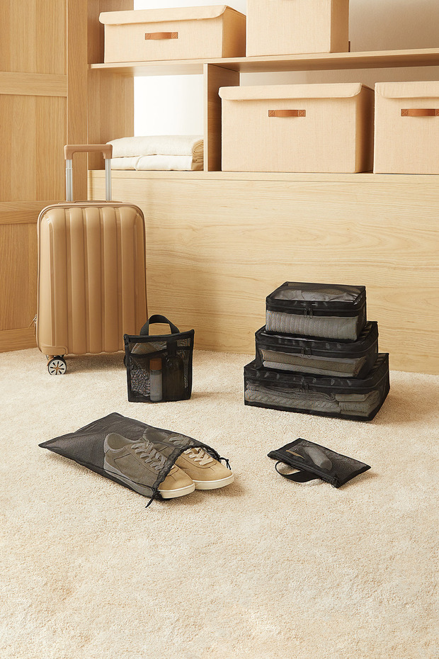 Ocean Home Textile 6'lı Siyah File Valiz Düzenleyici Bavul İçi Organizer Set, Seyahat Hurcu