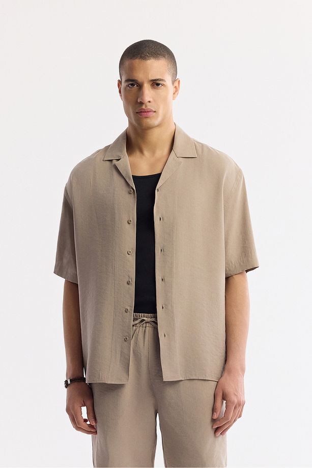 Erkek Bej Relaxed Fit Beli Lastikli Bağcıklı Modal Karışımlı Soft Touch Şort A51y3703 - 6