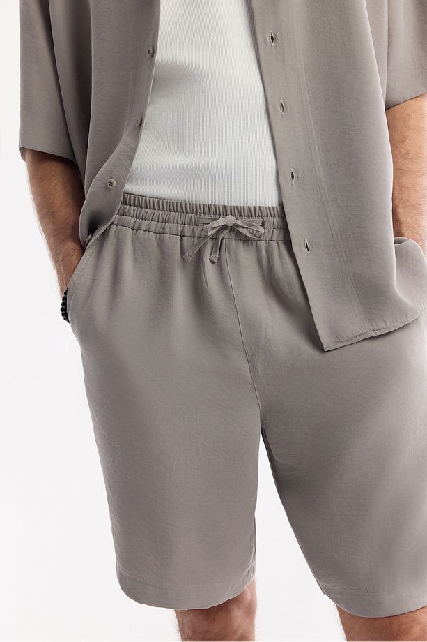 Erkek Nardo Gri Relaxed Fit Beli Lastikli Bağcıklı Modal Karışımlı Soft Touch Şort A51y3703 - 4