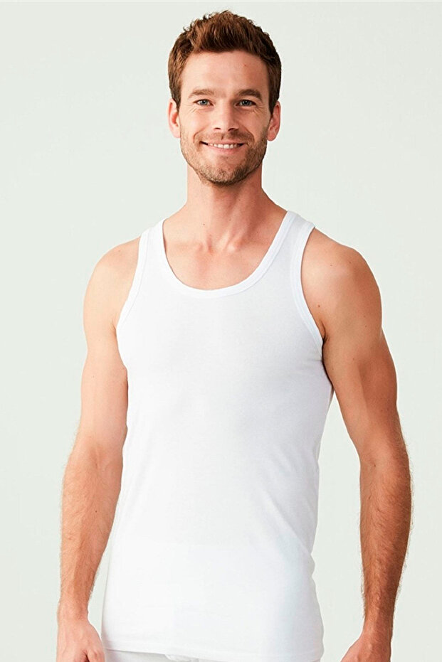 قميص داخلي رجالي أبيض سادة 100% قطن - 1