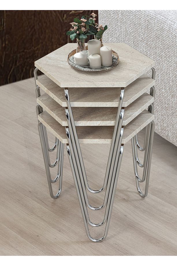 TRAVERTER - 4 LÜ PİRAMİT ZİGON SEHPA - 1