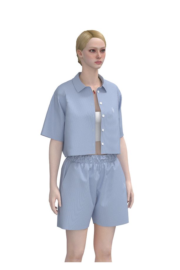 Çizgili Relaxed Fit Dokuma Şort - 7
