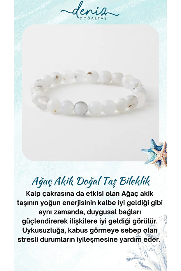 Certified Tree Agate Natural Stone Bracelet, Tree Agate Natural Stone Abundance Bracelet (8mm) B1128