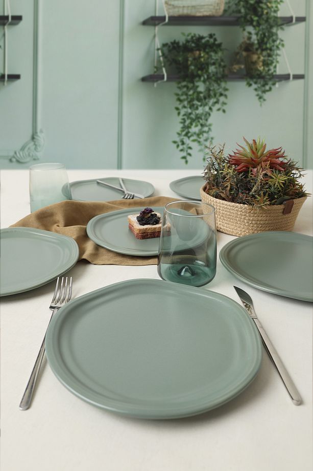 Mat Yeşil Bloom Pasta Tabağı 24 Cm 6 Adet 322 - 3