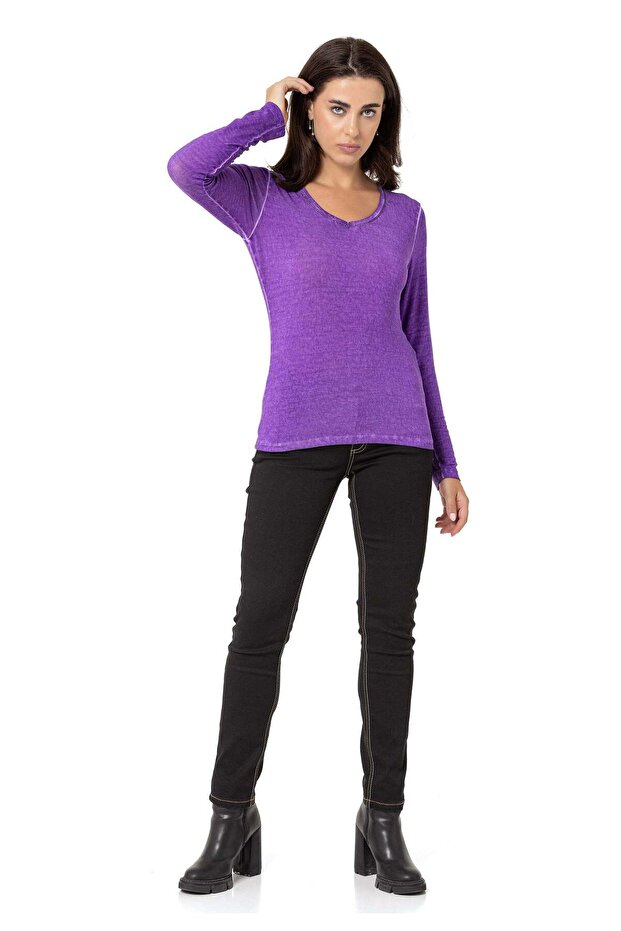 WL355 Kadın Yaka Kısmı Detaylı Basic Üst - 6