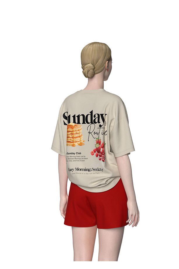 Sunday Routine Pankek Grafikli Oversize T-shirt - 7