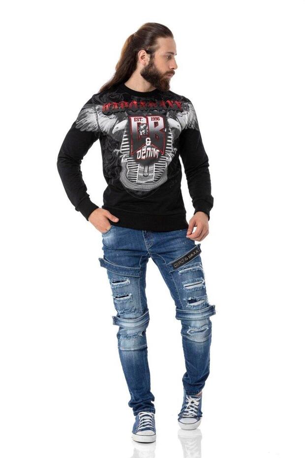 Cl515 Eagle Patterned White Thick Sweatshirt - 4