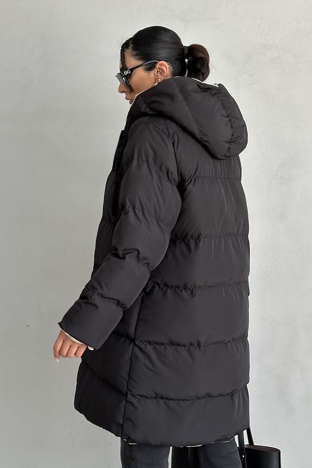 Regular Fit Çift Taraflı Uzun Şişme Mont - 8