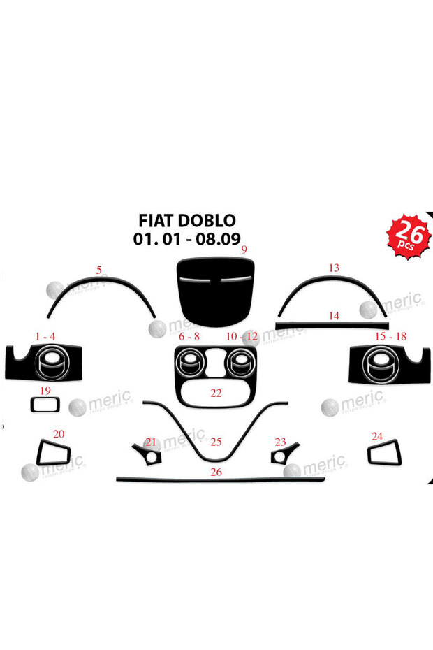 Fiat Doblo Console-Torpedo Trim 2001-2009 26 Pieces