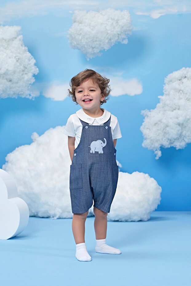 Elephant Embroidered Detail Baby Boy Overall Set