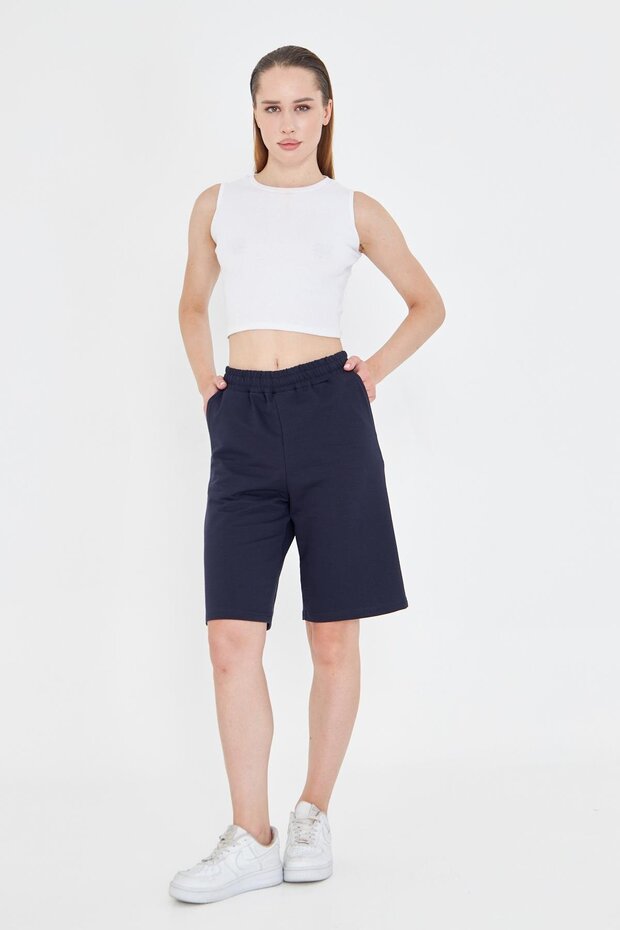 Women's Cotton Capri Navy Blue 7003-L