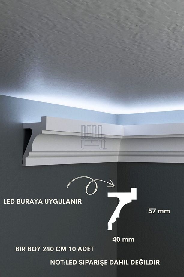 Ledli Kartonpiyer, 10lu Paket 24m Polimer Dayanıklı Boyanabilir Tavan Duvar Aydınlatma, Adeti 240cm - 4