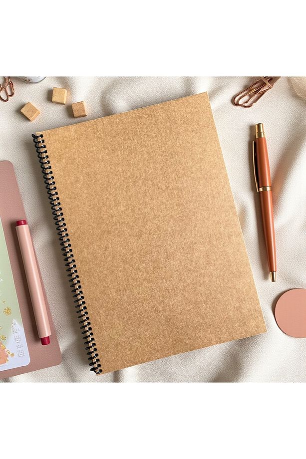 Çizgisiz Spiralli Defter, A4 Boyut (21X29,7 CM), 60 Yaprak (120 SAYFA), Kahverengi Kapak - 2