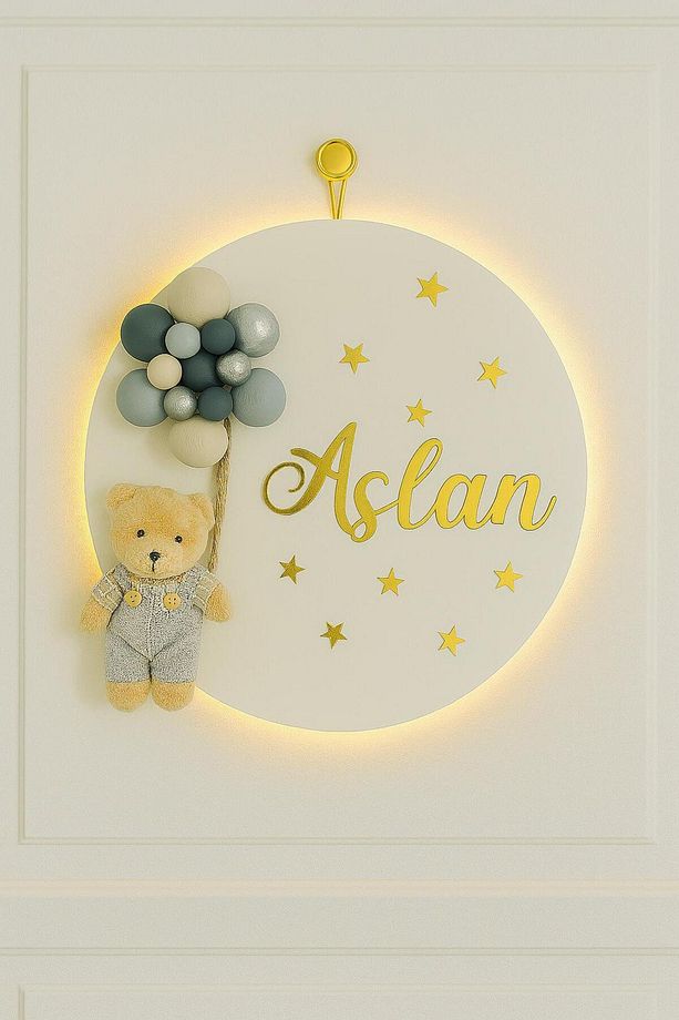 Bubble Ayıcıklı Ledli Bebek Kapı Süsü - Hastane Bebek Kapı Süsü - 1