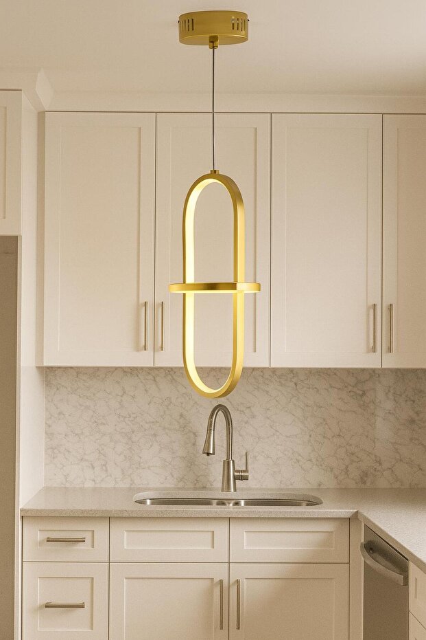 TT006-1-SR-BYR TT Aydınlatma BEYAZ IŞIK LED Minyon Modeli Tekli Sarı Kaplama Led Avize - 1