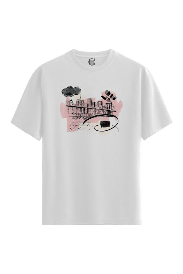 Men'S/Unisex White 100% Cotton Relaxed Fit (Casual Cut) Crew Neck Urban Echo Custom Printed T-Shirt