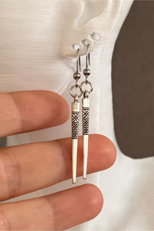 3D Bar Gothic Retro Y2K Steel Earrings, Marginal Silver Color Women's Earrings