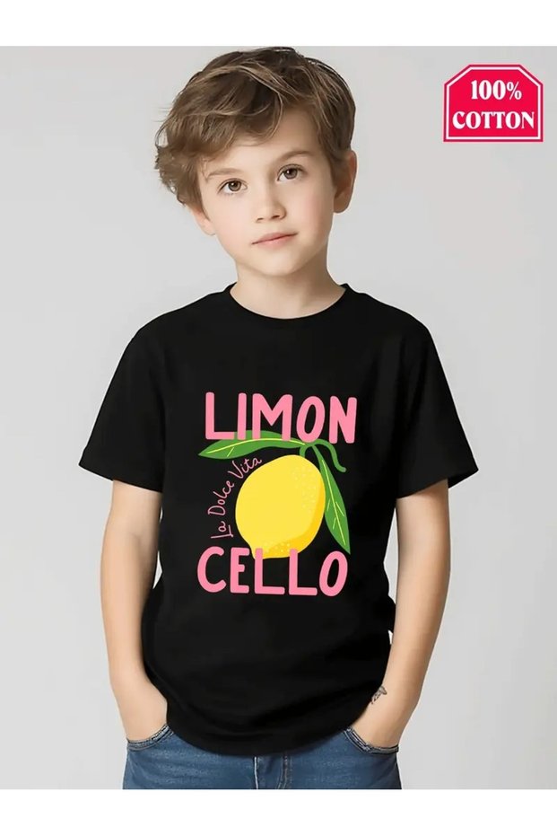 Children's Stylish Design Birthday Holiday Gift Lemon Cello Unisex Oversize Crew Neck T-Shirt