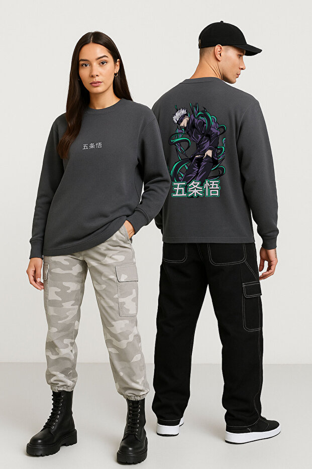 Lenithra Jujutsu Kaisen Gojo Anime Back Printed Unisex Oversize Smoked Sweatshirt