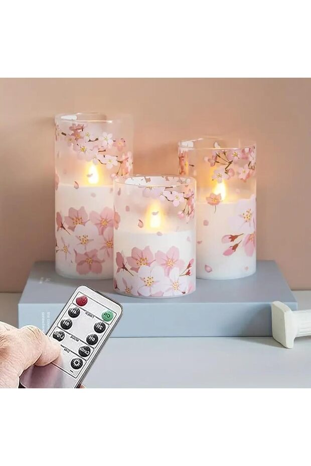 Set of 3PCS Flameless Cherry Blossom LED Candles with Remote