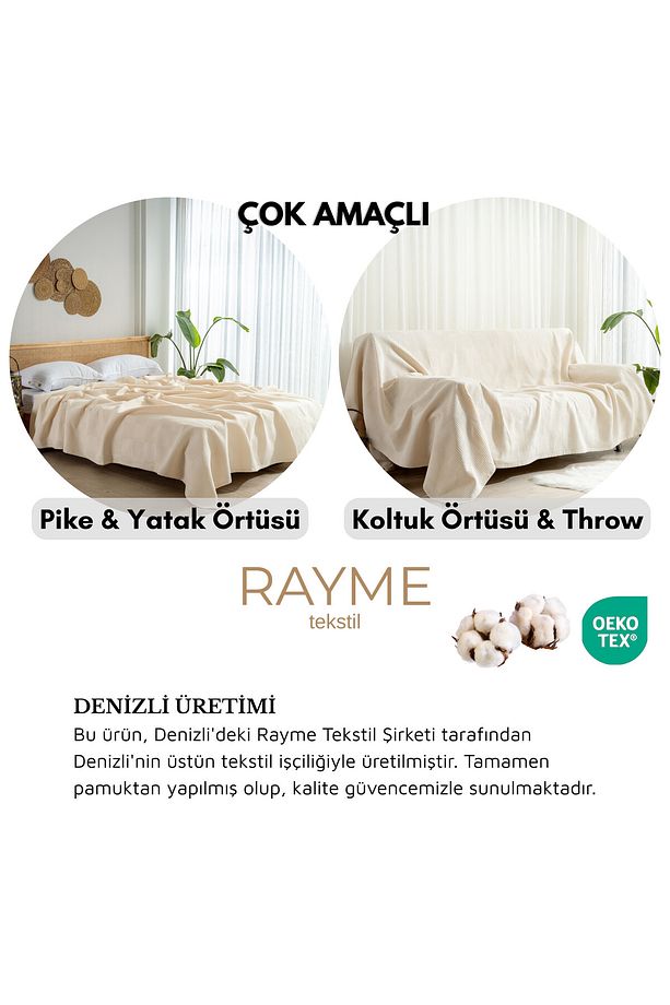 Waffle Pike Yatak Örtüsü Çift Kişilik - %100 Pamuk Hafif 4 Mevsim Kullanım Yüksek Kaliteli Pikeler - 8