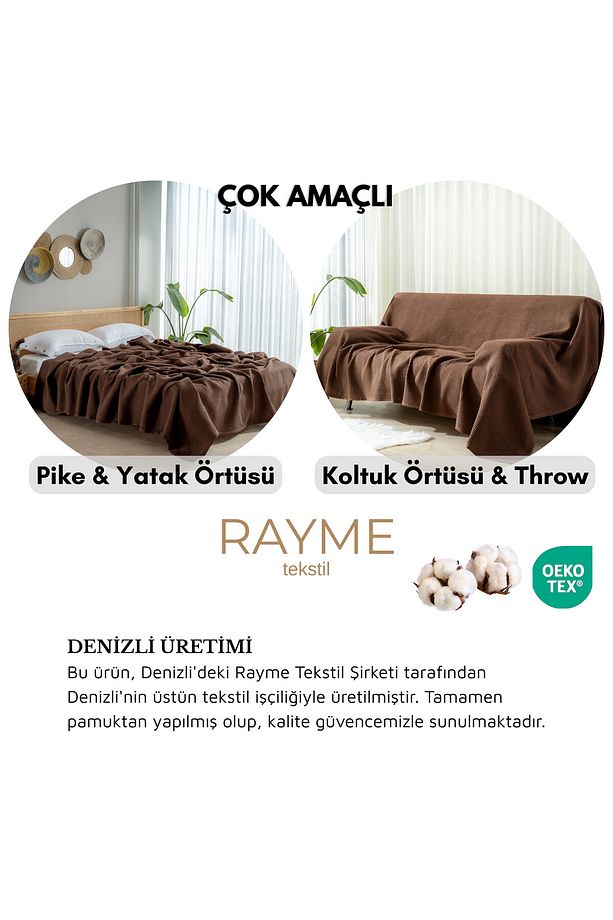 Pike Yatak Örtüsü Çift Kişilik Waffle - %100 Pamuk Hafif 4 Mevsim Havadar Yüksek Kaliteli Pikeler - 7